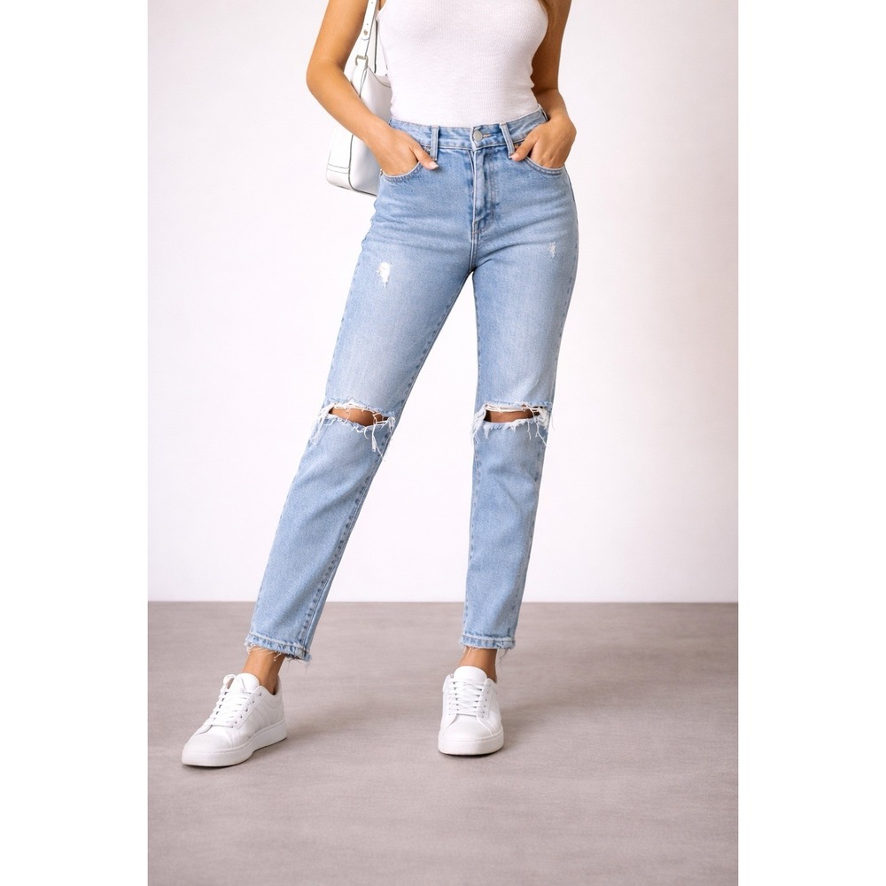 Agolde Light Blue Distressed Ankle Crop Jeans